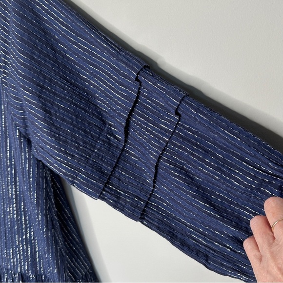 Apiece Apart Size XS Navy Laguna Mini Dress in Silver Lurex Pinstripes Preppy - Picture 6 of 15
